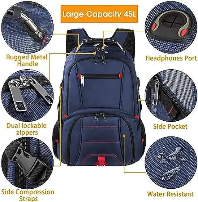Alt view image 5 of 7 - LTINVECK Extra Large 50L Travel Laptop Backpack, Computer bag Backbag with USB Charging Port, TSA Friendly Durable Big RFID Heavy Duty Business Tech Backpack Fits 17 Inch Laptops for Men Women, Blue