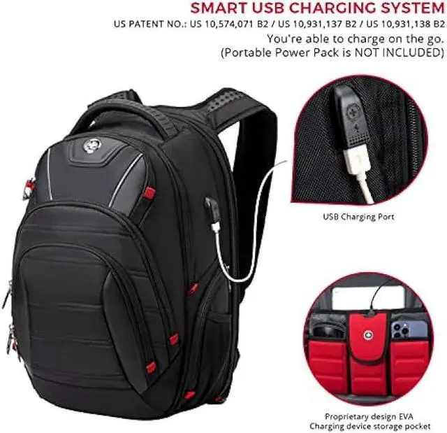 Alt view image 2 of 6 - Swissdigital Design Circuit College Business Travel Backpack TSA Friendly Built in USB Charging RFID Protection Fits Laptops up to 15.6 Black (J14-BR)