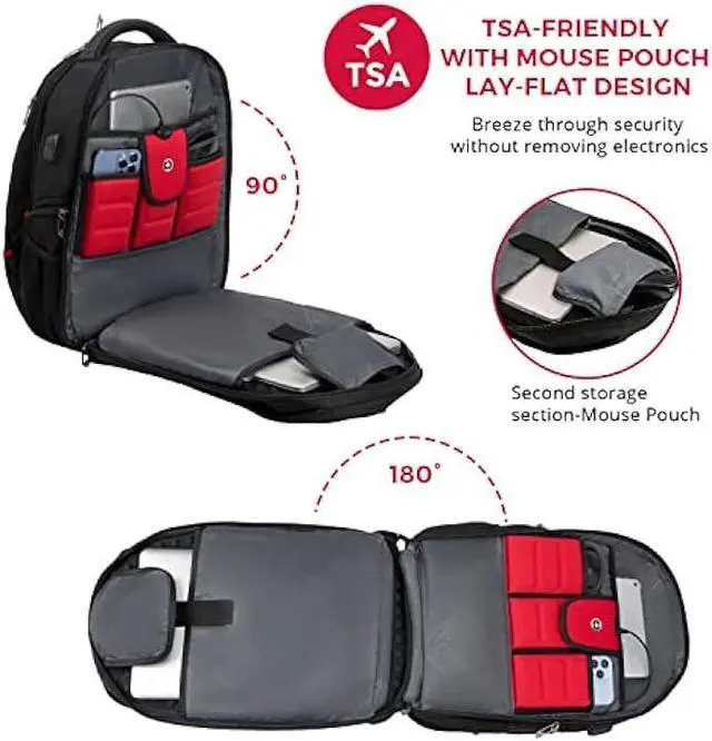 Alt view image 4 of 6 - Swissdigital Design Circuit College Business Travel Backpack TSA Friendly Built in USB Charging RFID Protection Fits Laptops up to 15.6 Black (J14-BR)