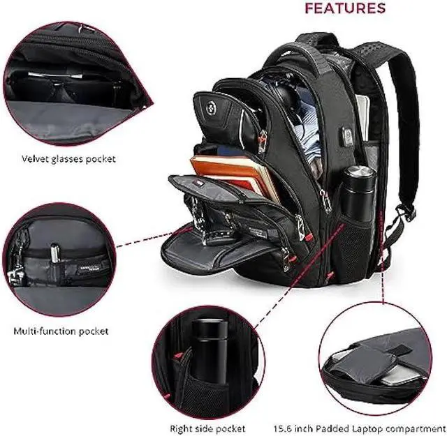 Alt view image 5 of 6 - Swissdigital Design Circuit College Business Travel Backpack TSA Friendly Built in USB Charging RFID Protection Fits Laptops up to 15.6 Black (J14-BR)