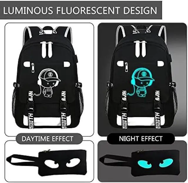 Alt view image 2 of 7 - RM Family Backpack for Boys, 15.6 Laptop Backpack with USB Charging Port, Bookbag for School with Anti-Theft Lock,Teens Backpack Cool Backpack for Boys Includes Pencil Bag,luminous backpack