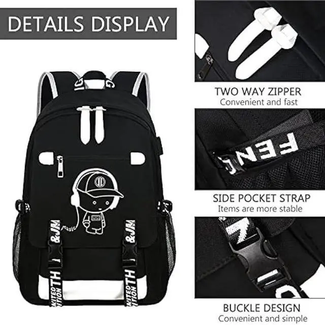 Alt view image 7 of 7 - RM Family Backpack for Boys, 15.6 Laptop Backpack with USB Charging Port, Bookbag for School with Anti-Theft Lock,Teens Backpack Cool Backpack for Boys Includes Pencil Bag,luminous backpack
