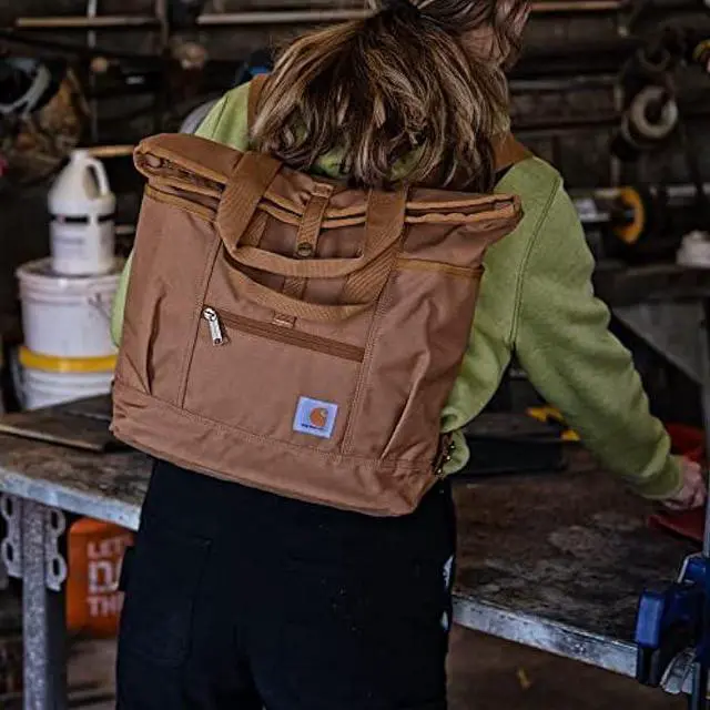 Alt view image 6 of 6 - Carhartt Convertible, Durable Tote Bag with Adjustable Backpack Straps and Laptop Sleeve, Wine, One Size