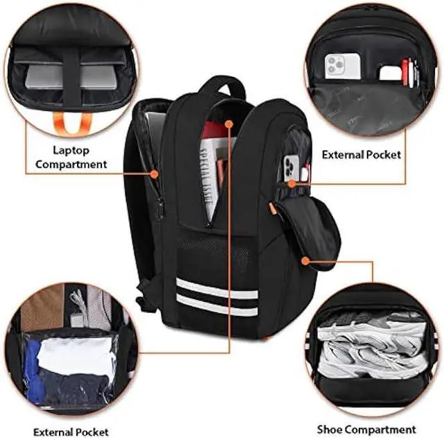 Alt view image 2 of 7 - Ytonet Gym Backpack For Men Women, Travel Sports Track Backpack With Shoe Compartment USB Charging Port, Large Water Resistant Workout Laptop Backpack College Bag Fit 15.6 Inch, Camping, Black