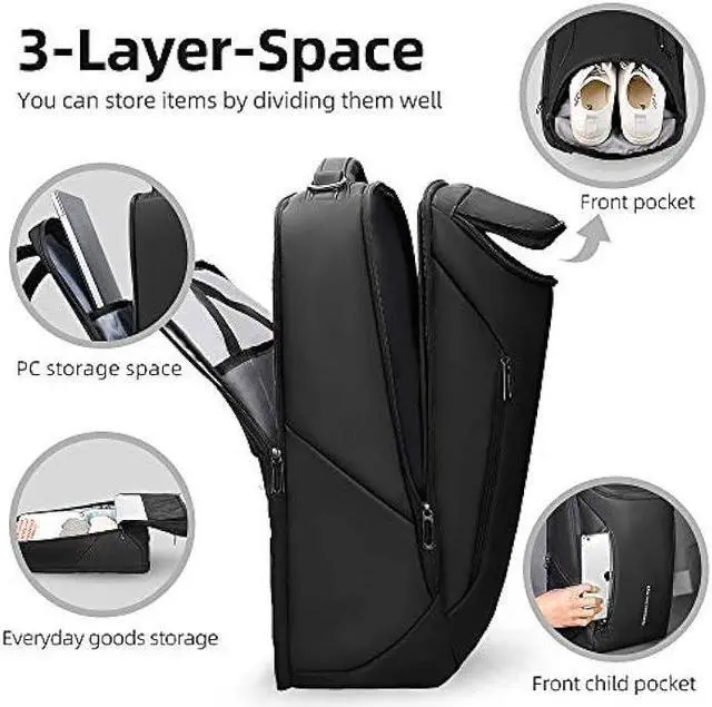 Alt view image 2 of 6 - Muzee Business Backpack for Men,Waterproof and Travel Laptop Backpack with USB Charging, Fits 17 Inch Laptop and Tech Gear