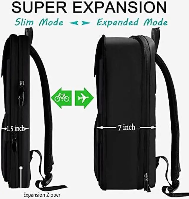 Alt view image 2 of 6 - ZINZ Slim & Expandable Laptop Backpack 15.6 Inch Business Backpack with USB Port, Waterproof Anti-Theft Travel Backpack Daypack for Men and Women -Black