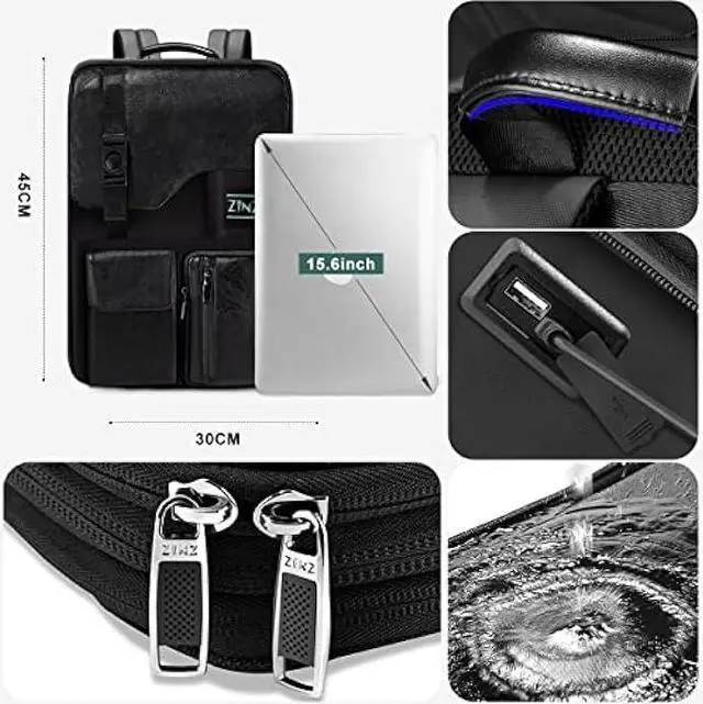 Alt view image 6 of 6 - ZINZ Slim & Expandable Laptop Backpack 15.6 Inch Business Backpack with USB Port, Waterproof Anti-Theft Travel Backpack Daypack for Men and Women -Black