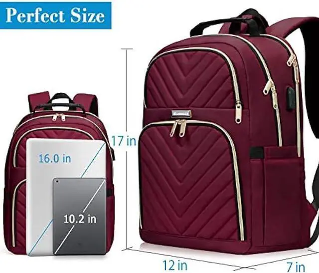 Alt view image 4 of 6 - Kuosdaz Laptop Backpack for Women, School Backpack for Teens, 15.6 Inch Large Fashion College Bookbag for Girls with USB Charging Port, Women Work Travel Back Pack Purse Casual Daypacks, Wine Red