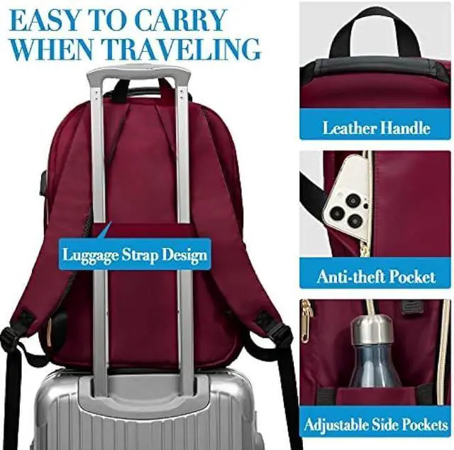 Alt view image 5 of 6 - Kuosdaz Laptop Backpack for Women, School Backpack for Teens, 15.6 Inch Large Fashion College Bookbag for Girls with USB Charging Port, Women Work Travel Back Pack Purse Casual Daypacks, Wine Red