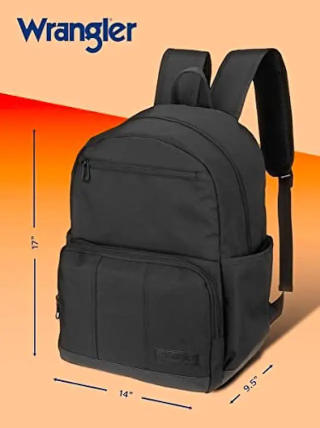 Alt view image 2 of 6 - Wrangler Industry Backpack Classic Logo Water Resistant Casual Daypack with Padded Laptop Notebook Sleeve (Black)