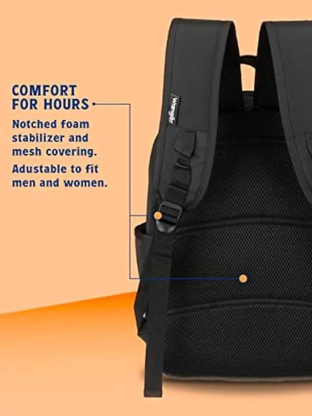 Alt view image 5 of 6 - Wrangler Industry Backpack Classic Logo Water Resistant Casual Daypack with Padded Laptop Notebook Sleeve (Black)