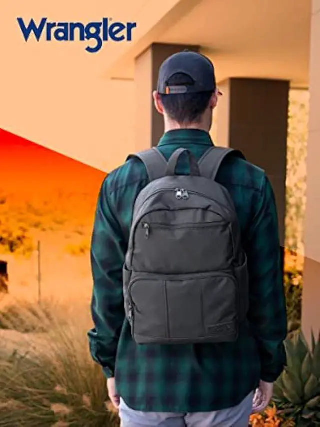 Alt view image 6 of 6 - Wrangler Industry Backpack Classic Logo Water Resistant Casual Daypack with Padded Laptop Notebook Sleeve (Black)
