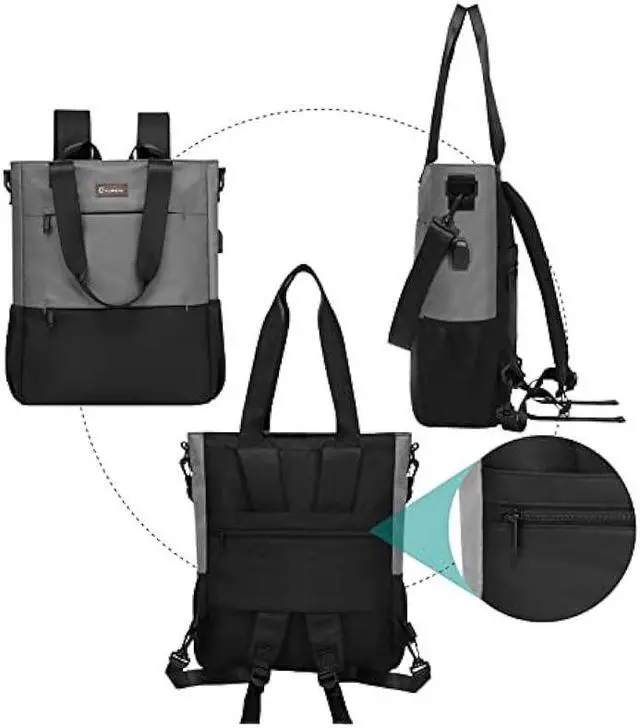 Alt view image 2 of 6 - CYUREAY Convertible Backpack Tote Women Laptop Daypack Water Resistant Casual Backpack for Work Computer Fits 15.6-Inch Laptop & Tablet, Grey