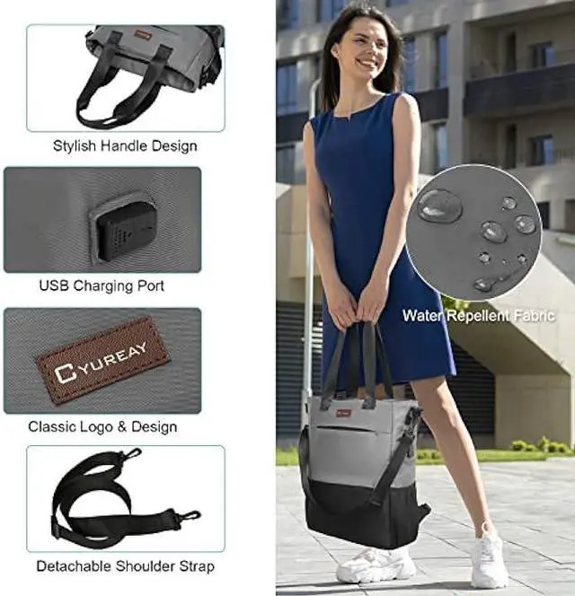 Alt view image 4 of 6 - CYUREAY Convertible Backpack Tote Women Laptop Daypack Water Resistant Casual Backpack for Work Computer Fits 15.6-Inch Laptop & Tablet, Grey