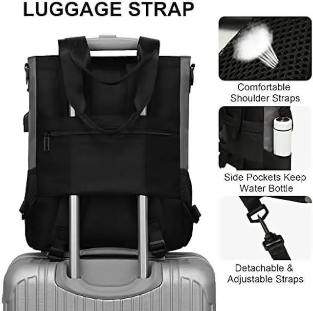 Alt view image 6 of 6 - CYUREAY Convertible Backpack Tote Women Laptop Daypack Water Resistant Casual Backpack for Work Computer Fits 15.6-Inch Laptop & Tablet, Grey