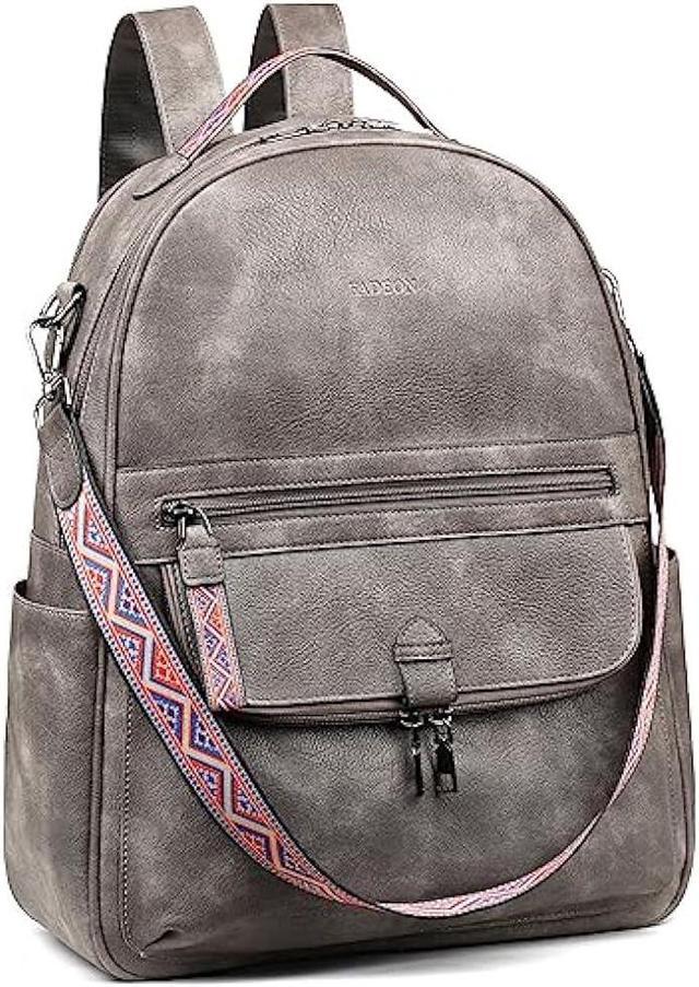 FADEON Leather Laptop Backpack for Women PU Computer Backpacks