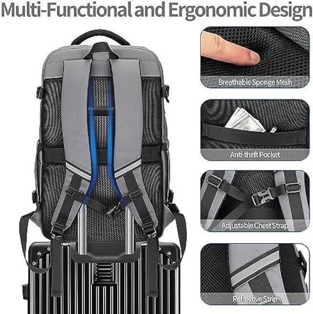 Alt view image 6 of 7 - RDTGO Travel Backpack for Men Women, Extra Large 40L Flight Approved Carry on Backpack,Waterproof Travel Essentials with 4 Packing Cubes, Expandable 17 Inch Laptop Backpack for Casual Business College