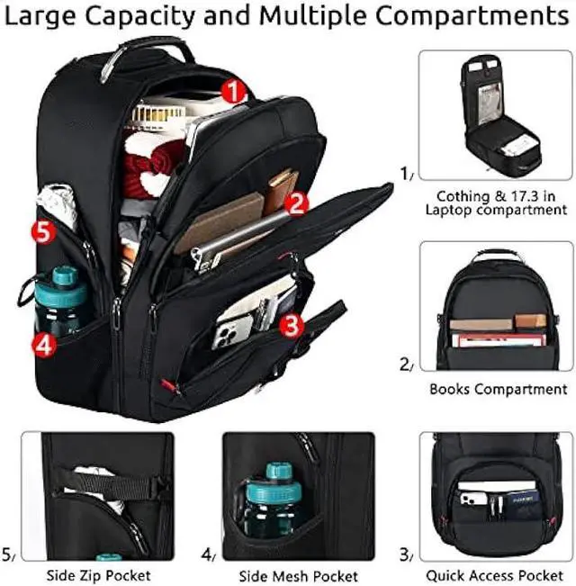 Alt view image 2 of 6 - ZOMFELT Rolling Backpack, Travel Backpack with Wheels, Carry on Luggage with 3 Travel Luggage Organizers, 17.3 Inch Rolling Laptop Backpack for Travel Work, Luggage Business Bag for Men Women
