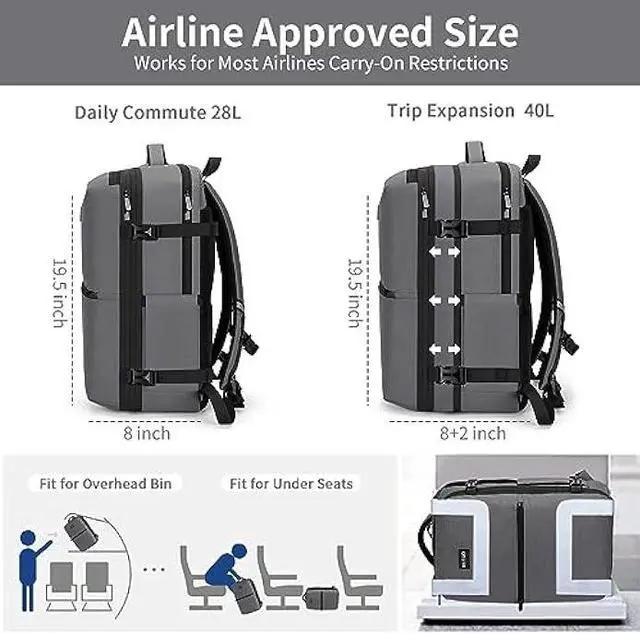 Alt view image 2 of 7 - RDTGO Travel Backpack for Men Women, Extra Large 40L Flight Approved Carry on Backpack,Waterproof Travel Essentials with 4 Packing Cubes, Expandable 17 Inch Laptop Backpack for Casual Business College