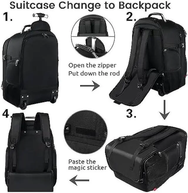 Alt view image 4 of 6 - ZOMFELT Rolling Backpack, Travel Backpack with Wheels, Carry on Luggage with 3 Travel Luggage Organizers, 17.3 Inch Rolling Laptop Backpack for Travel Work, Luggage Business Bag for Men Women