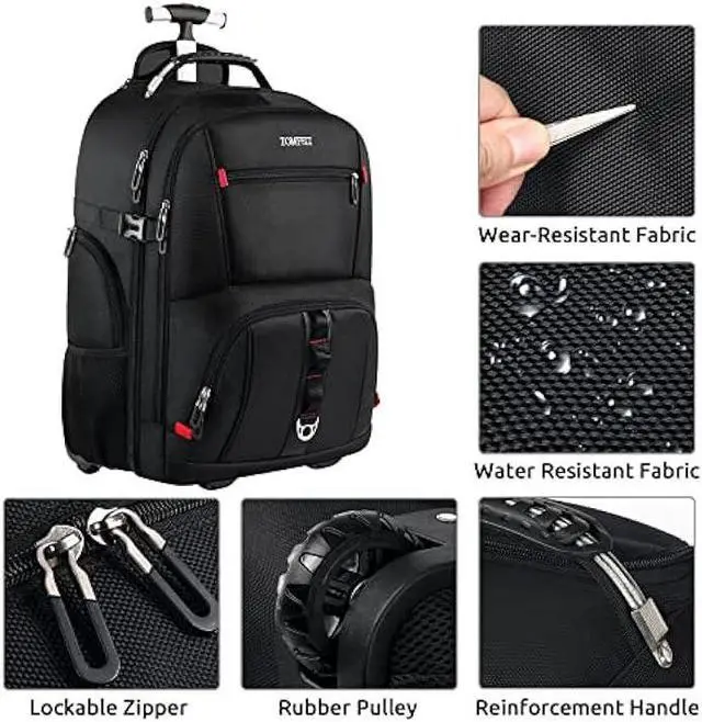 Alt view image 3 of 6 - ZOMFELT Rolling Backpack, Travel Backpack with Wheels, Carry on Luggage with 3 Travel Luggage Organizers, 17.3 Inch Rolling Laptop Backpack for Travel Work, Luggage Business Bag for Men Women