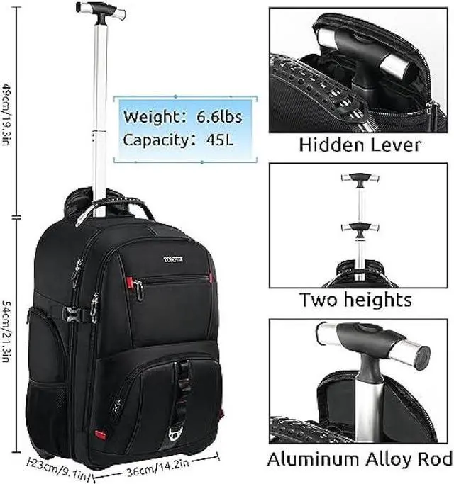 Alt view image 5 of 6 - ZOMFELT Rolling Backpack, Travel Backpack with Wheels, Carry on Luggage with 3 Travel Luggage Organizers, 17.3 Inch Rolling Laptop Backpack for Travel Work, Luggage Business Bag for Men Women