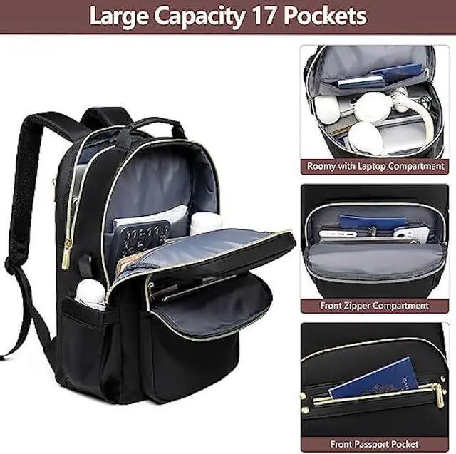 Alt view image 3 of 6 - bagswan Laptop Backpack for Women Bookbag: 15.6 inch Work Computer Bags Stylish Business Travel BackPacks Purse with USB Charging Port Anti-theft Waterproof College Bag for Adult Nurse BLACK