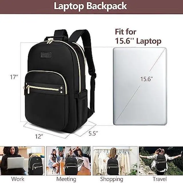 Alt view image 2 of 6 - bagswan Laptop Backpack for Women Bookbag: 15.6 inch Work Computer Bags Stylish Business Travel BackPacks Purse with USB Charging Port Anti-theft Waterproof College Bag for Adult Nurse BLACK