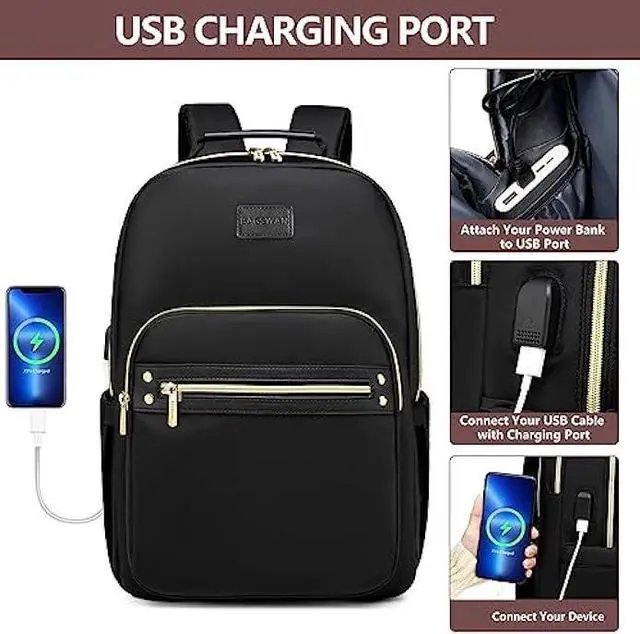 Alt view image 4 of 6 - bagswan Laptop Backpack for Women Bookbag: 15.6 inch Work Computer Bags Stylish Business Travel BackPacks Purse with USB Charging Port Anti-theft Waterproof College Bag for Adult Nurse BLACK