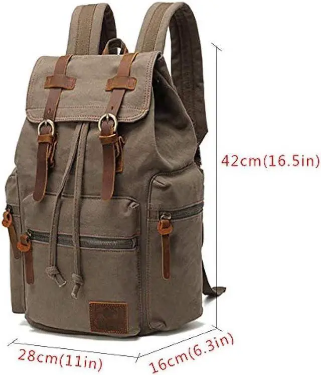 Alt view image 2 of 6 - AUGUR High Capacity Canvas Vintage Backpack - for School Travel 12-15 Laptop Backapcks for Men Casual Daypacks Rucksack (M-Army Green)
