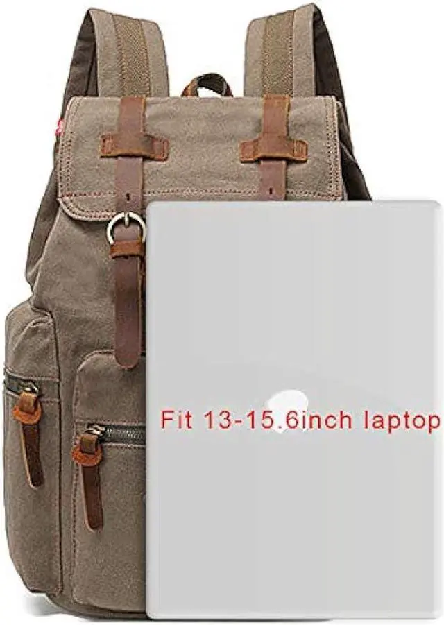 Alt view image 5 of 6 - AUGUR High Capacity Canvas Vintage Backpack - for School Travel 12-15 Laptop Backapcks for Men Casual Daypacks Rucksack (M-Army Green)