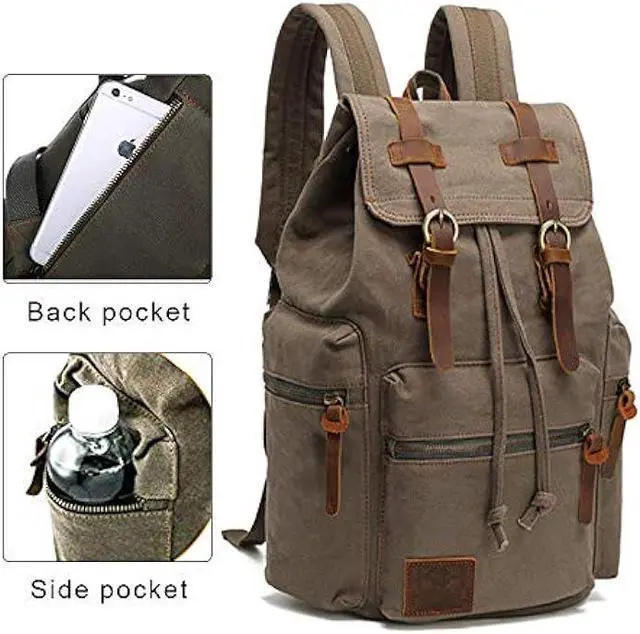 Alt view image 6 of 6 - AUGUR High Capacity Canvas Vintage Backpack - for School Travel 12-15 Laptop Backapcks for Men Casual Daypacks Rucksack (M-Army Green)