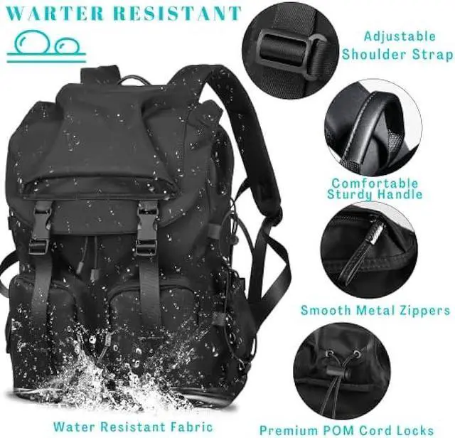 Alt view image 3 of 6 - BJIAX Vintage Laptop Backpack for Men & Women, 30L Water Resistant College Backpack Fits 15.6 Inch Computer and Laptop, Casual Backpack for Work, Daily, Travel