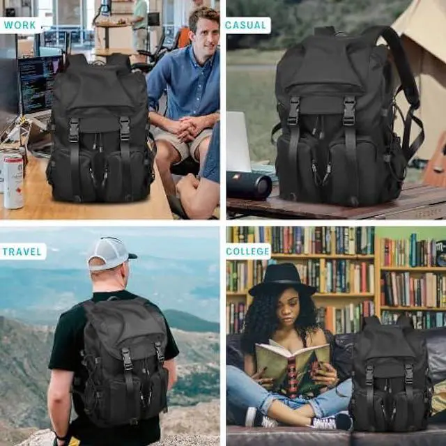 Alt view image 5 of 6 - BJIAX Vintage Laptop Backpack for Men & Women, 30L Water Resistant College Backpack Fits 15.6 Inch Computer and Laptop, Casual Backpack for Work, Daily, Travel