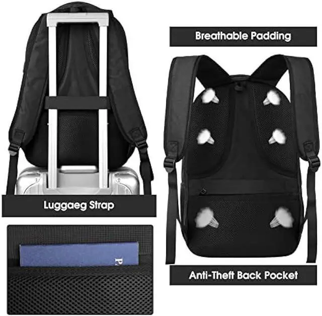 Alt view image 6 of 7 - Travel Laptop Backpack for Men and Women, 17 Inch Large School Backpacks for Teens, Business Anti Theft Durable Back Pack, Water Resistant Computer Bag with USB Charging Port, Black