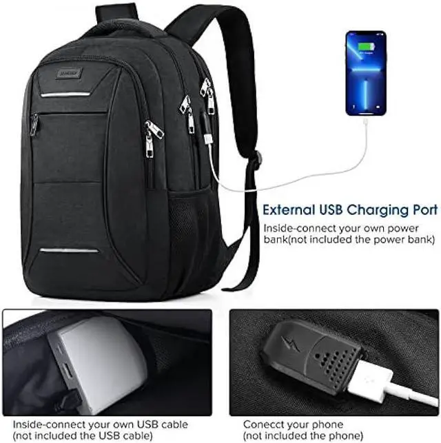 Alt view image 4 of 7 - Travel Laptop Backpack for Men and Women, 17 Inch Large School Backpacks for Teens, Business Anti Theft Durable Back Pack, Water Resistant Computer Bag with USB Charging Port, Black
