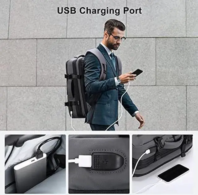 Alt view image 6 of 6 - HOMIEE Carry on Backpack Extra Large 40L Travel Bag, Expandable Hand Luggage Anti-Theft Business Backpack, Water Resistant Lightweight Weekender Bag, Dark Grey