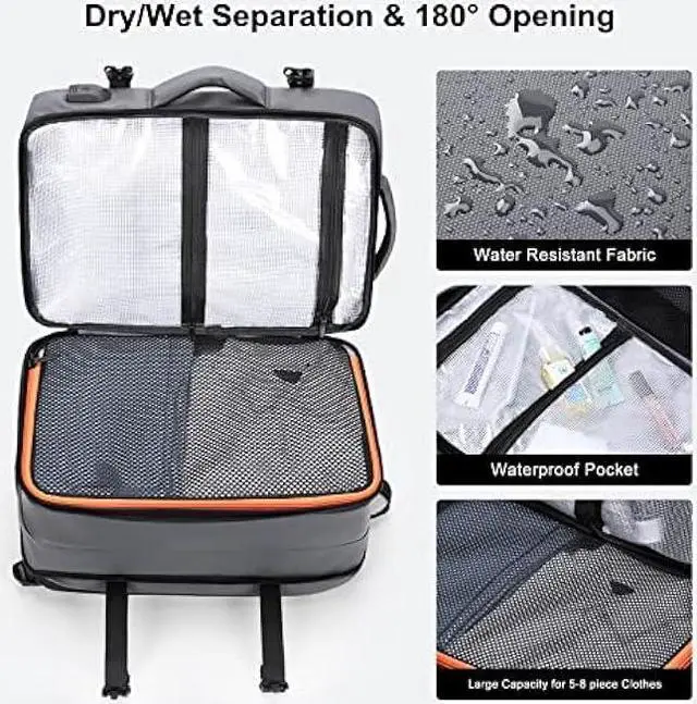 Alt view image 4 of 6 - HOMIEE Carry on Backpack Extra Large 40L Travel Bag, Expandable Hand Luggage Anti-Theft Business Backpack, Water Resistant Lightweight Weekender Bag, Dark Grey
