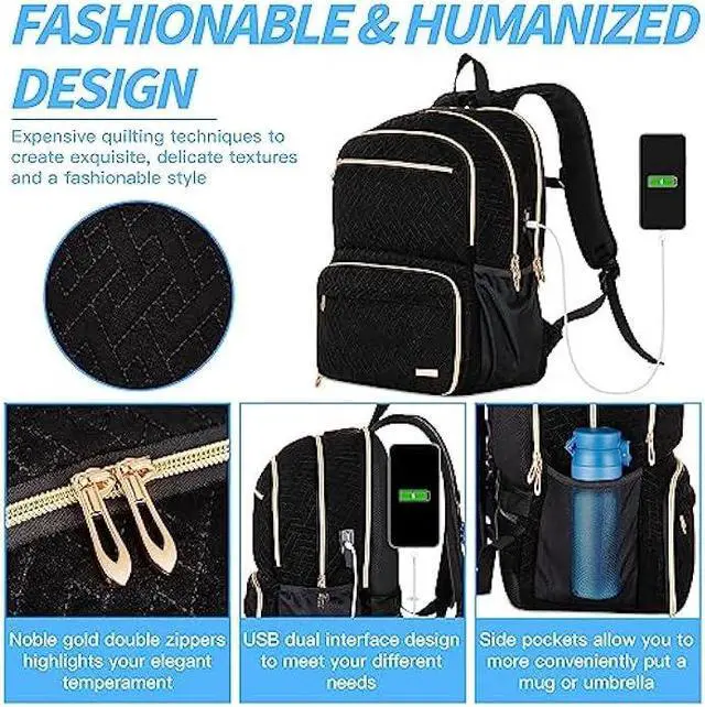 Alt view image 4 of 6 - BAOXA Lunch Backpack for Women Men, 17 inch Laptop Backpack with USB Charging Port, Large Computer Backpack with Lunch Compartment, Insulated Backpack Lunch Bag for Work Travel (Black, 17in)