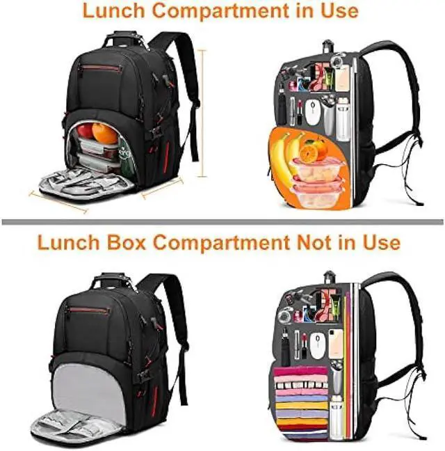 Alt view image 4 of 6 - Lunch Backpack for Men, 17.3 Inch Insulated Cooler Backpack Lunch Box Backpack with USB Charging Port, Extra Large Daypack College Laptop Backpack, Water Resistant Computer Work Backpack for Travel