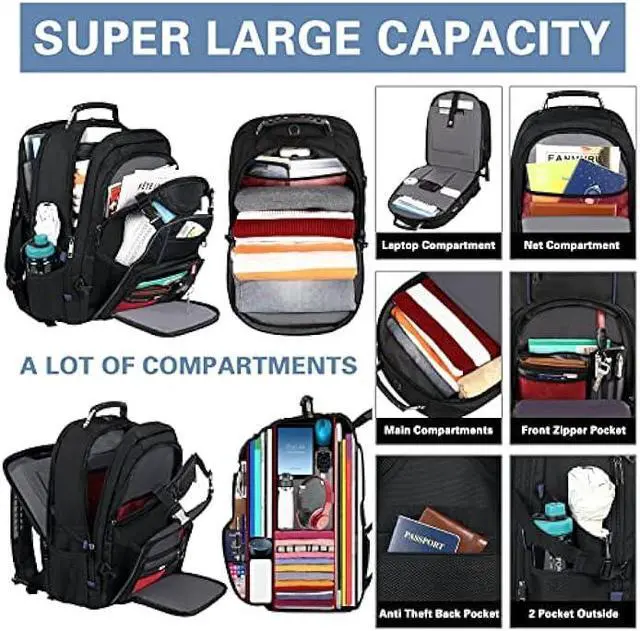 Alt view image 2 of 6 - SINVICKO 18.4 Inch Laptop Backpack, Extra Large Travel Backpack with USB Charger Port for Men Women, 60L Big Capacity Heavy Duty Computer Bag TSA Friendly RFID Anti Theft Pocket Durable Backbag