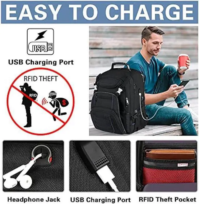 Alt view image 4 of 6 - SINVICKO 18.4 Inch Laptop Backpack, Extra Large Travel Backpack with USB Charger Port for Men Women, 60L Big Capacity Heavy Duty Computer Bag TSA Friendly RFID Anti Theft Pocket Durable Backbag