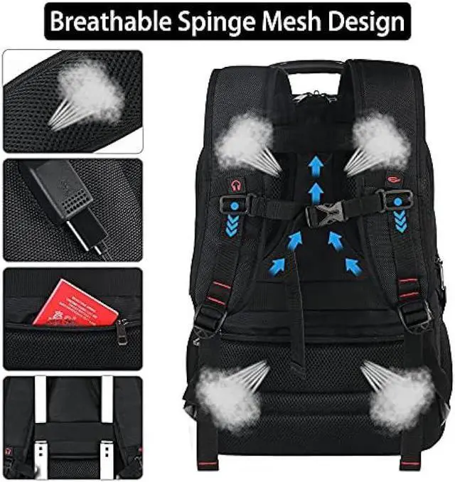 Alt view image 5 of 7 - 17.3 Laptop Backpack, Extra Large Travel laptop Backpack with Rain Cover, TSA Friendly Flight Approved with RFID Anti Theft Pocket and USB Charger Port, Water Resistant College Bag for Men and Women