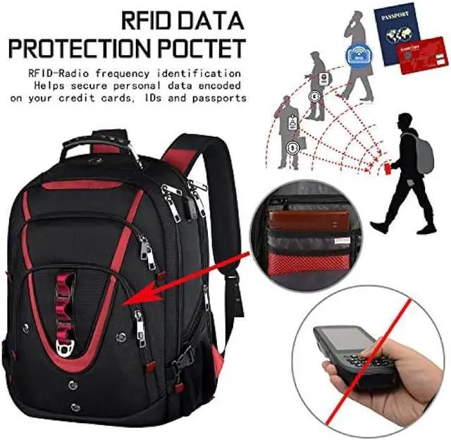 Alt view image 6 of 7 - 17.3 Laptop Backpack, Extra Large Travel laptop Backpack with Rain Cover, TSA Friendly Flight Approved with RFID Anti Theft Pocket and USB Charger Port, Water Resistant College Bag for Men and Women