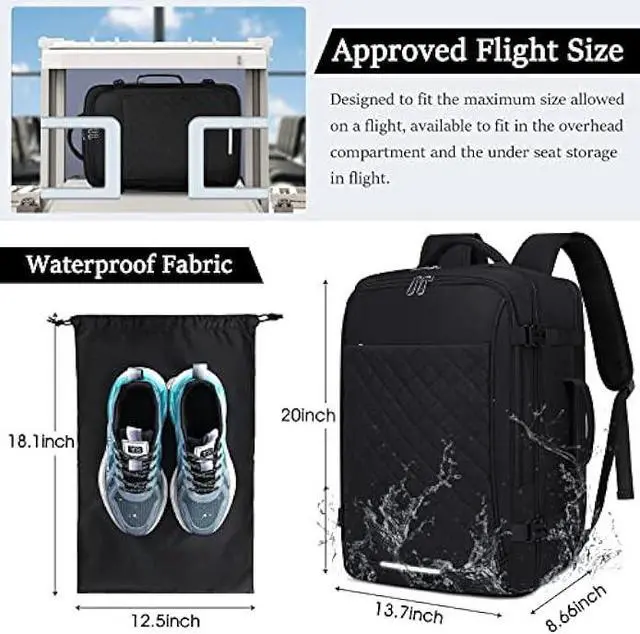 Alt view image 2 of 6 - IGOLUMON Travel Backpack for Men Women 40L Flight Approved Carry on Backpack 17 Inch Waterproof Laptop Backpack Large Luggage Daypack Business College Weekender Backpack with Shoe Bag, Dark Black