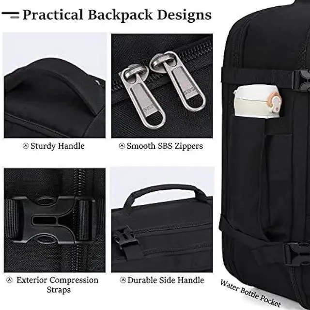 Alt view image 5 of 6 - IGOLUMON Travel Backpack for Men Women 40L Flight Approved Carry on Backpack 17 Inch Waterproof Laptop Backpack Large Luggage Daypack Business College Weekender Backpack with Shoe Bag, Dark Black
