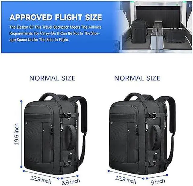 Alt view image 3 of 6 - Travel Backpack, Extra Large Backpack, Carry On Backpack, 40L Expandable Airline Approved Water Resistant Business Luggage Suitcase Daypack Bag Fits 17 Inch Laptops, Travel Gifts for Men Women, Black