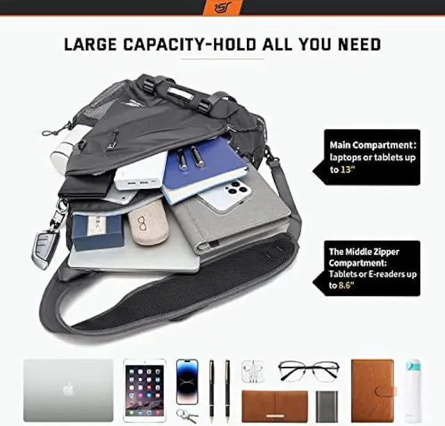 Alt view image 2 of 6 - SKYSPER Sling Laptop Bag (Up to 13 Inch) - 18L Crossbody Sling Backpack Travel Shoulder Bag Hiking Daypack for Men Women(Darkgrey)