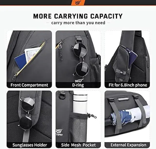 Alt view image 5 of 6 - SKYSPER Sling Laptop Bag (Up to 13 Inch) - 18L Crossbody Sling Backpack Travel Shoulder Bag Hiking Daypack for Men Women(Darkgrey)