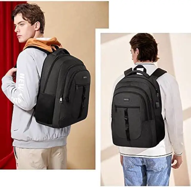 Alt view image 2 of 7 - YAMTION Black Backpack for Men and Women,School Backpack Bookbag for Teen Boys and Girls Laptop Backpack with USB for Collge Work Business